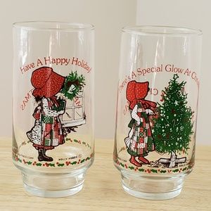 1970s Holly Hobbie Christmas Drinking Glasses Coke